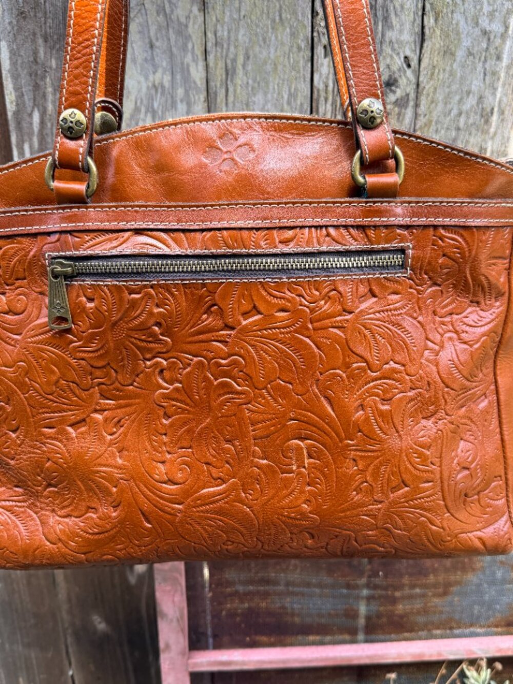Brown Tooled Leather Shoulder Bag Patricia Nash - Picture 2 of 9